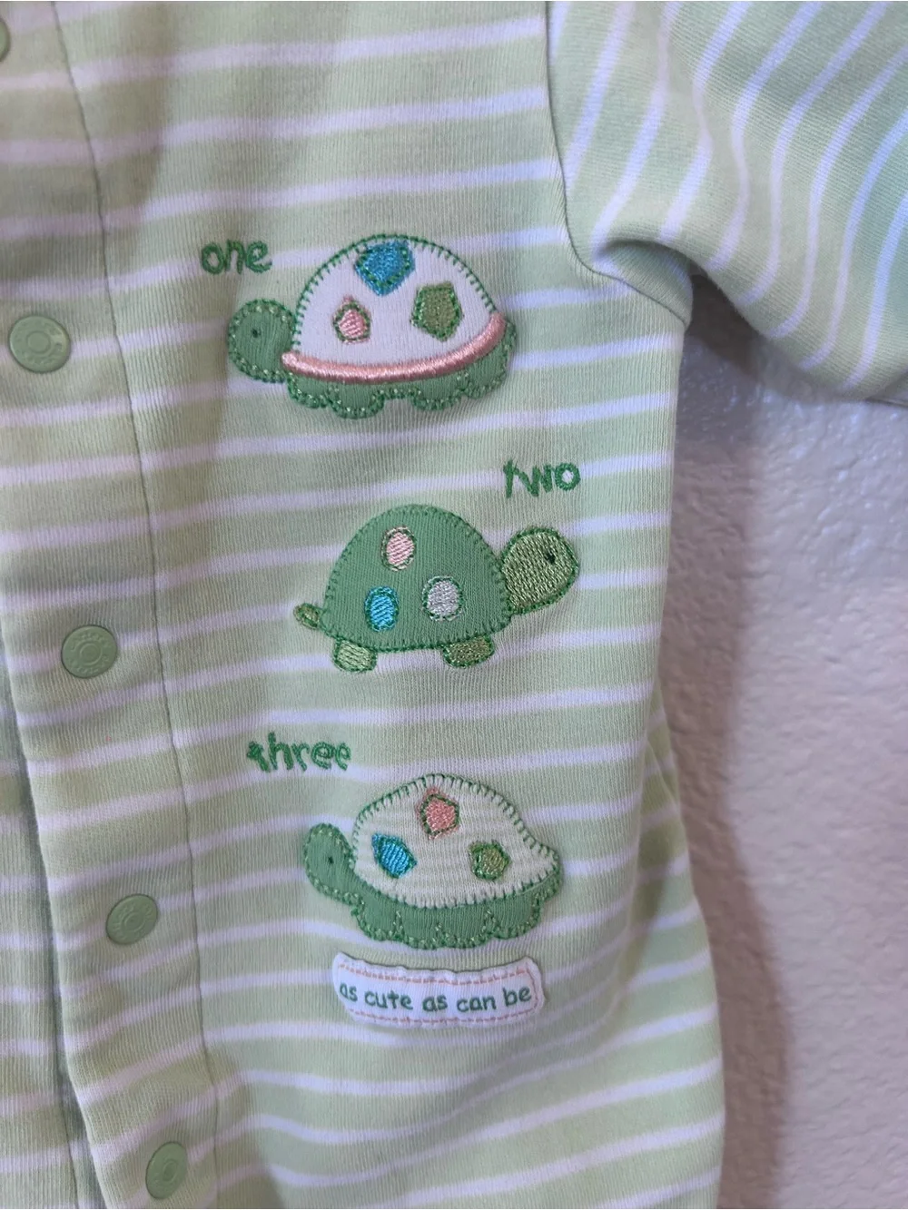 Carter's Light Green & White Striped Turtle Footed One-Piece